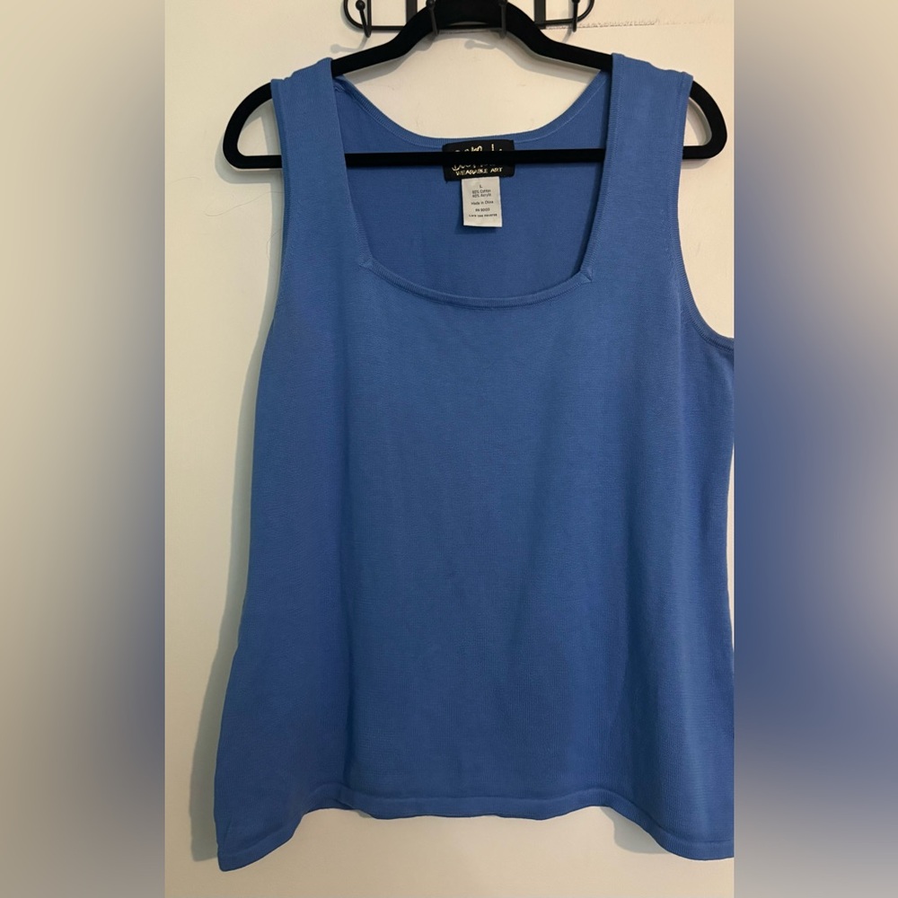 Bob Mackie Wearable Art Womens Sz Large Sky‎ Blue Square Neck Sleeveless Shell